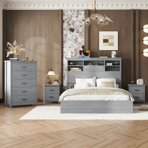 Vintage Wooden Bedroom Set With Bed Frame Nightstands Dresser