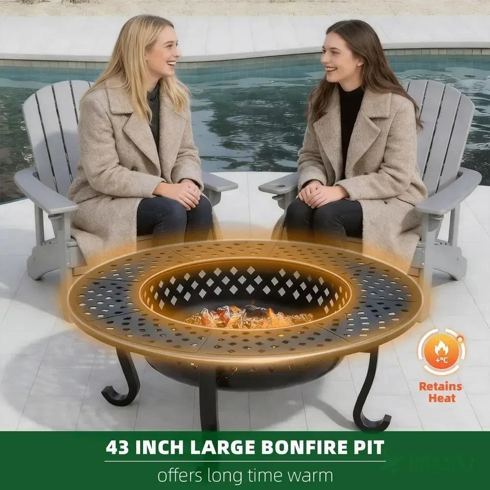 Outdoor Wood Burning Fire Pit With Two Grill Grates