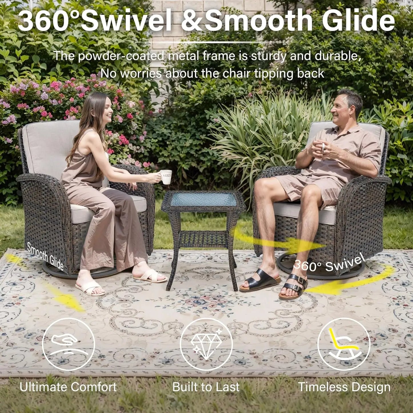 Patio Swivel Rocker Chairs Set Of 2 With Side Table