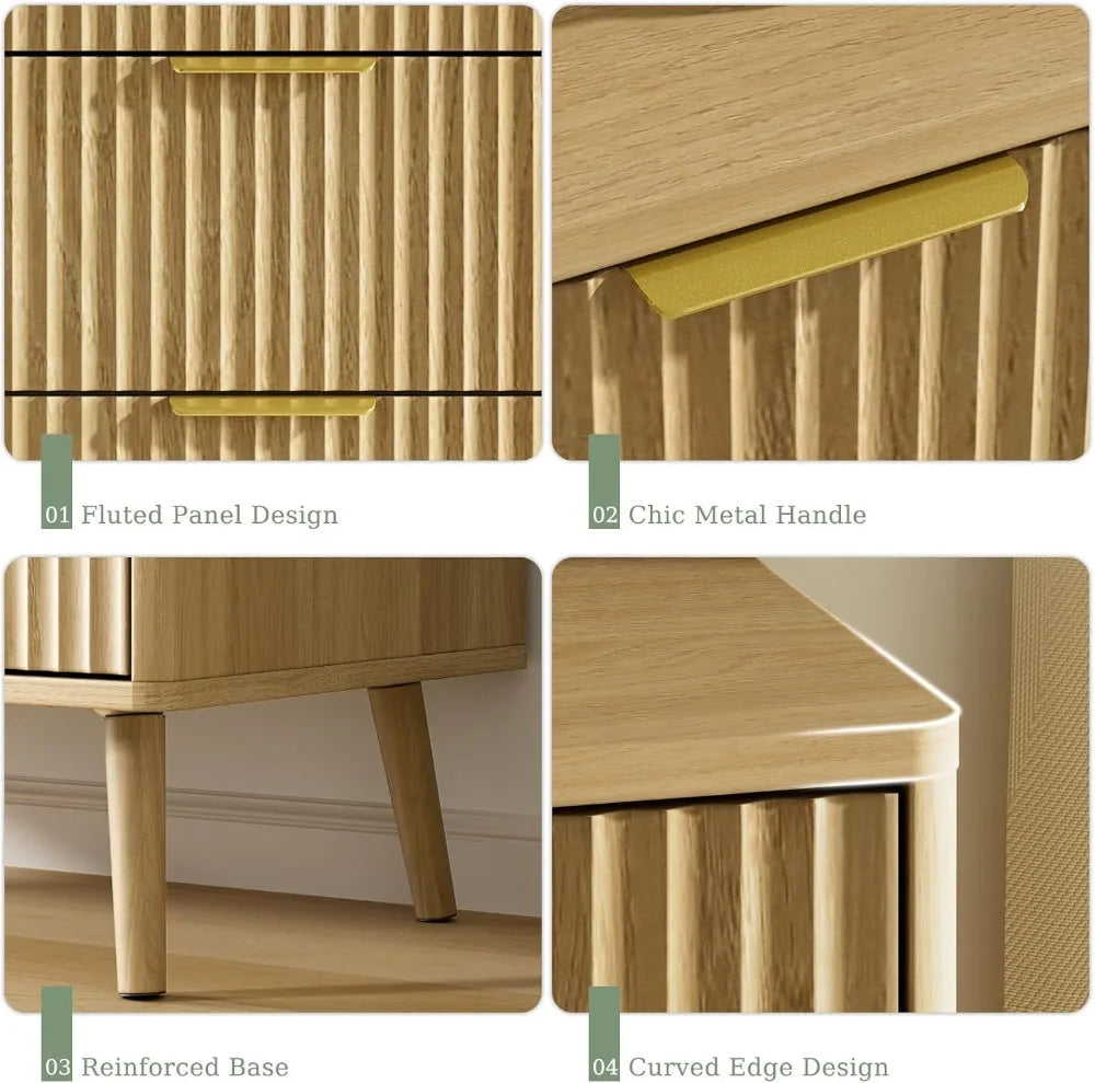 Modern Fluted 5 Drawer Dresser In Oak Finish For Bedroom