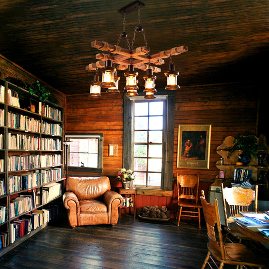 Vintage Wood Ceiling Chandelier Antique Industrial Pendant Lamp E27