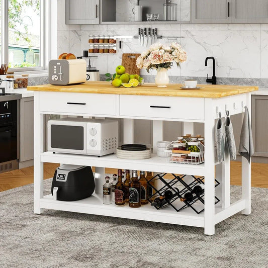 DAFIFY Rubberwood Kitchen Island With Power Outlets