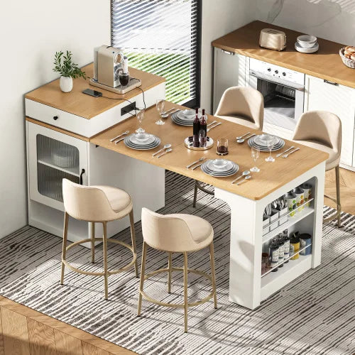 Kitchen Island With Extendable Table And Two Drawers With Outlet
