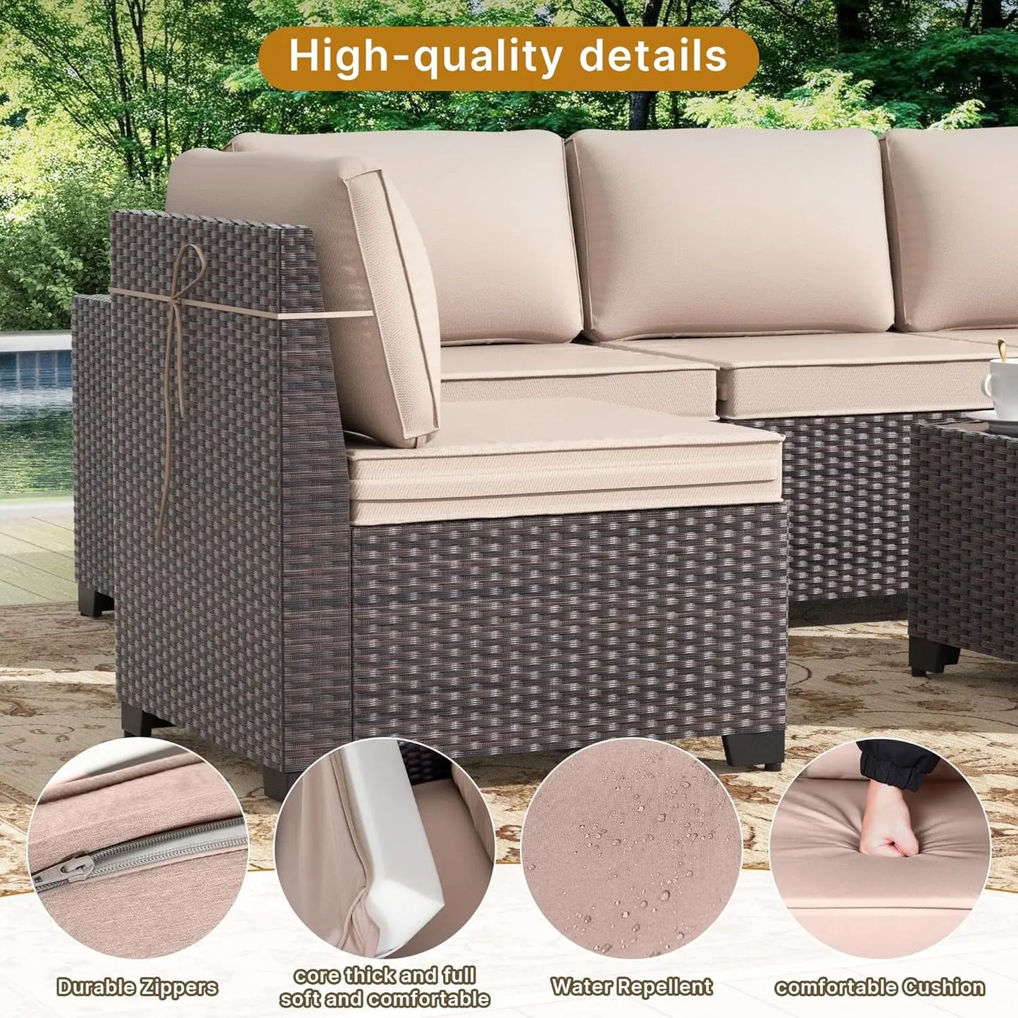 Rattan Patio Furniture Set Outdoor Sectional With Wide Armrests