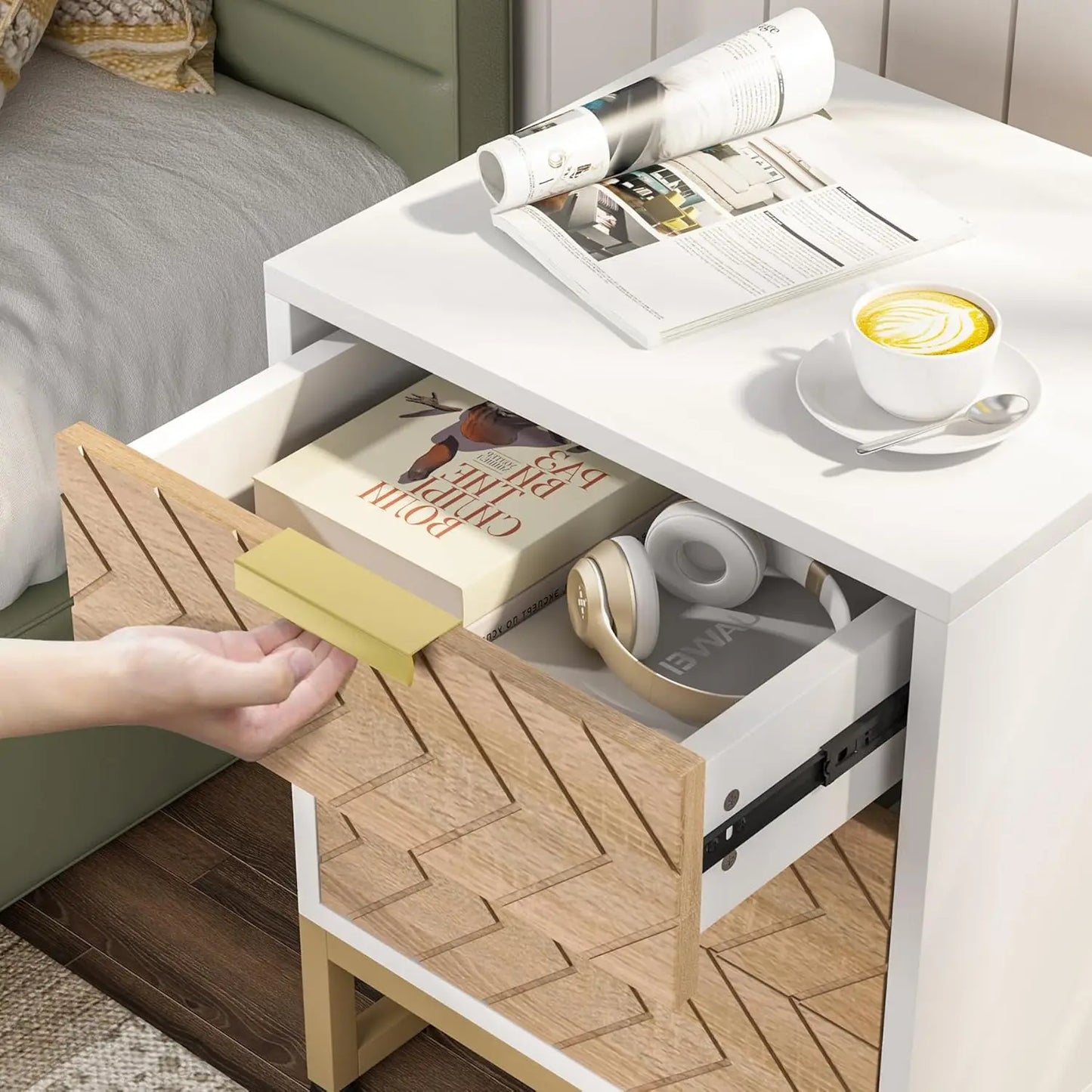 Little Tree Three Drawer Nightstand Modern Chevron Bedside Table