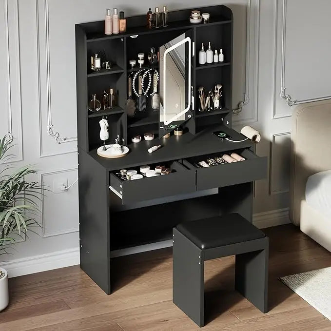 HiMISS Vanity Desk With Mirror And Lights Makeup Table Set
