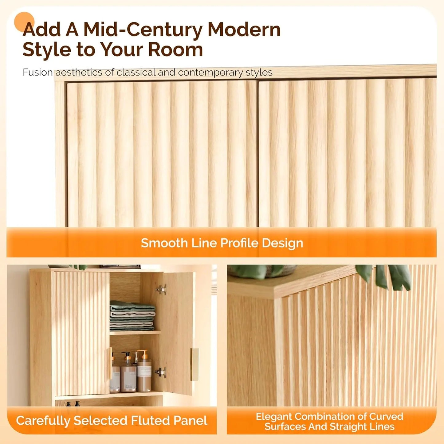 Over The Toilet Storage Cabinet Fluted Doors Mid Century Modern