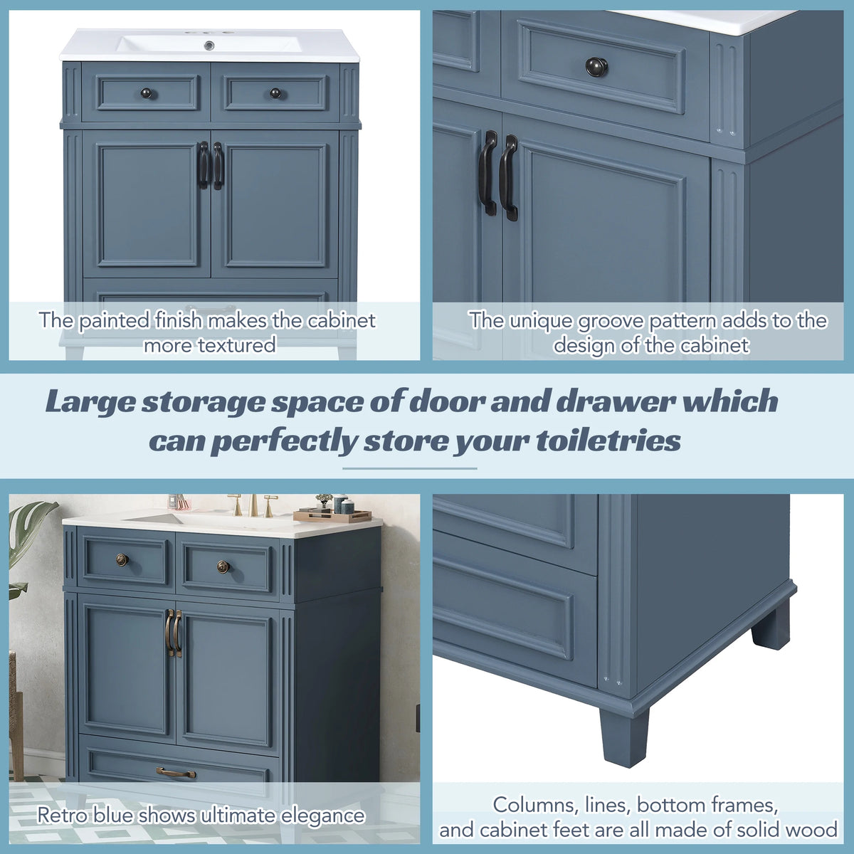 Solid Wood Bathroom Vanity With Ceramic Sink Soft Close Storage