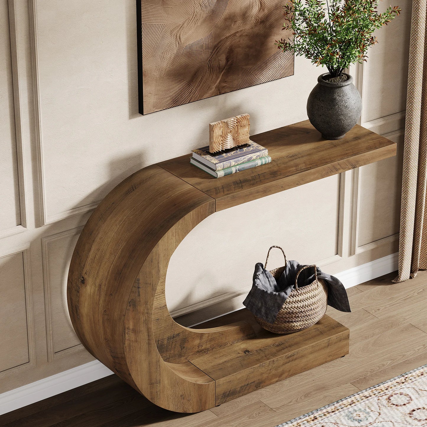 Tribesigns Mid Century C Shaped Console Table For Entryway And Living Room