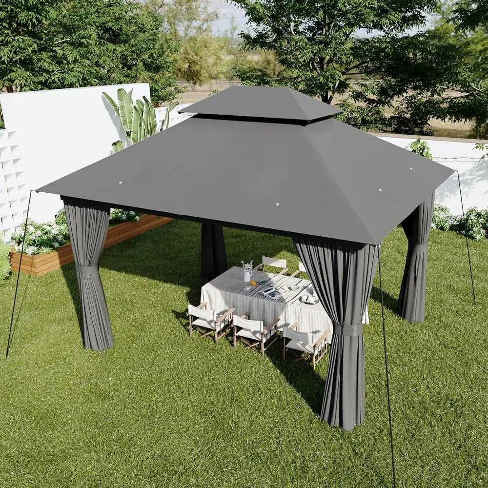 XMSJ Weatherproof Outdoor Gazebo Canopy With Double Roofs AllSeason MosquitoNetPro