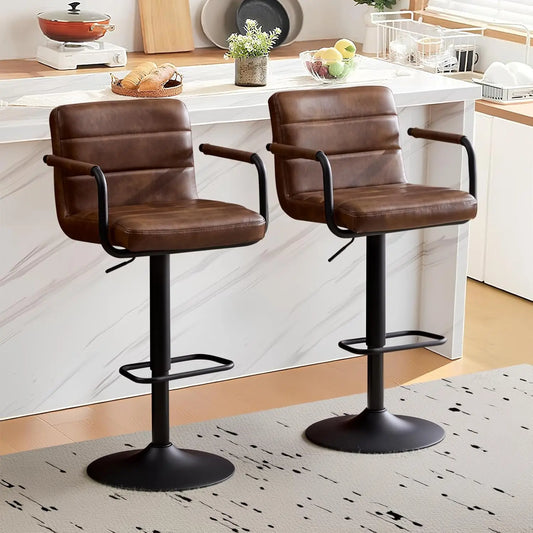 PU Leather Bar Stools Set Of 2 With Swivel Backrests