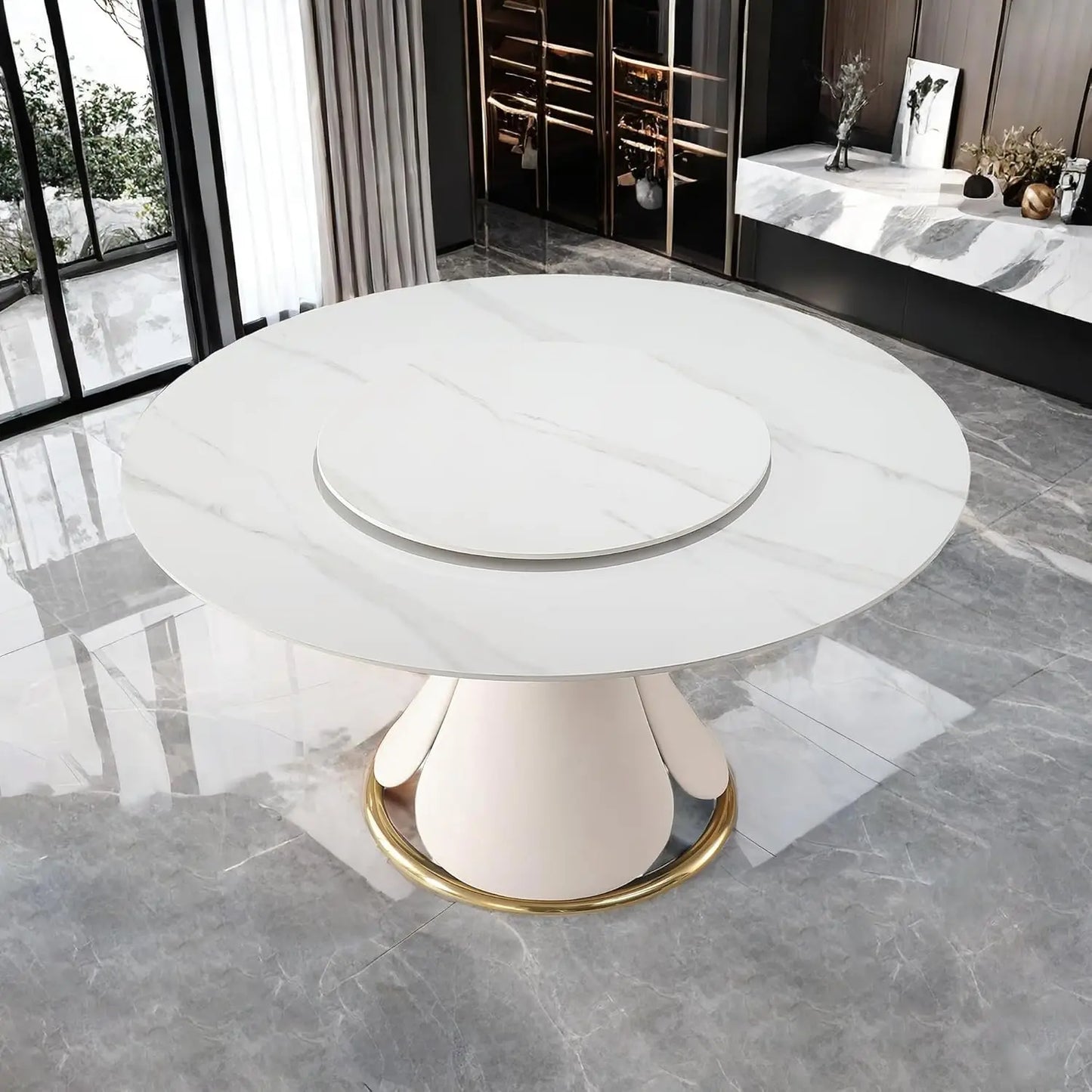 Sintered Stone Dining Table With Marble Top Carbon Steel Base