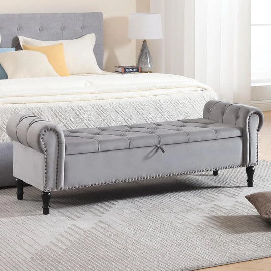 Velvet Storage Bench Tufted Ottoman for Living Room and Bedroom