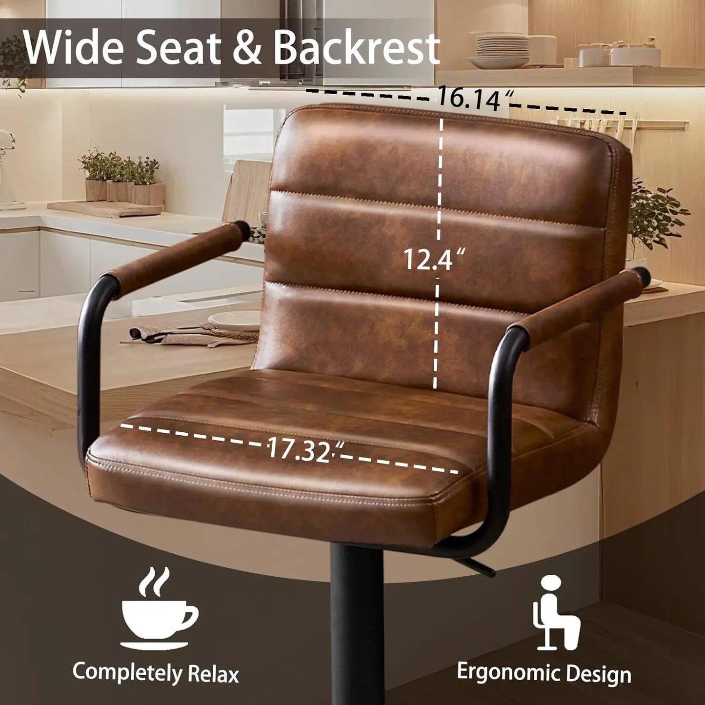 PU Leather Bar Stools Set Of 2 With Swivel Backrests