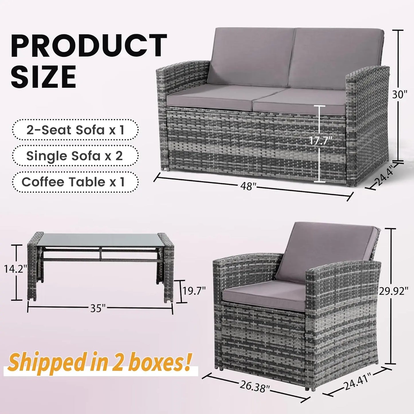 Outdoor 4 Piece Patio Conversation Set Rattan Sectional Sofa Cushioned