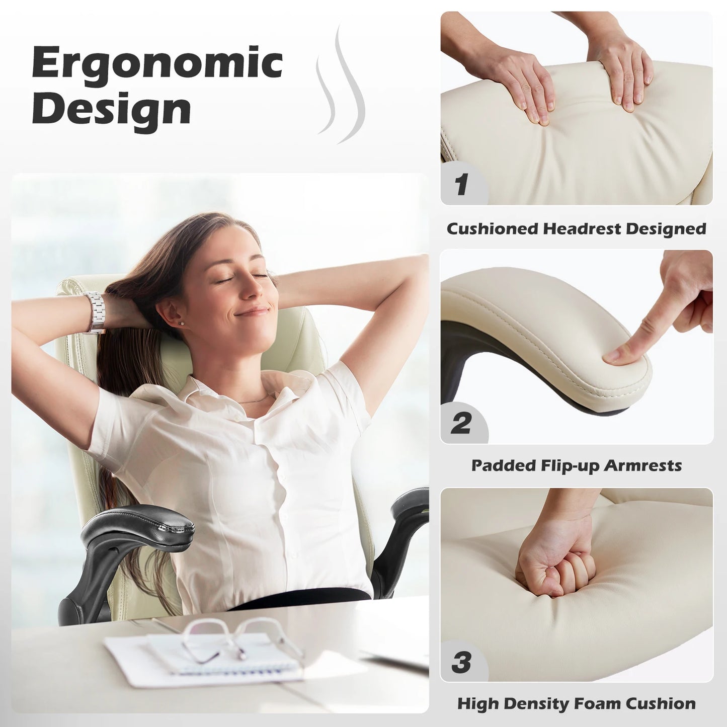 JHK Ergonomic Office Chair With FlipUp Arms And PU Leather