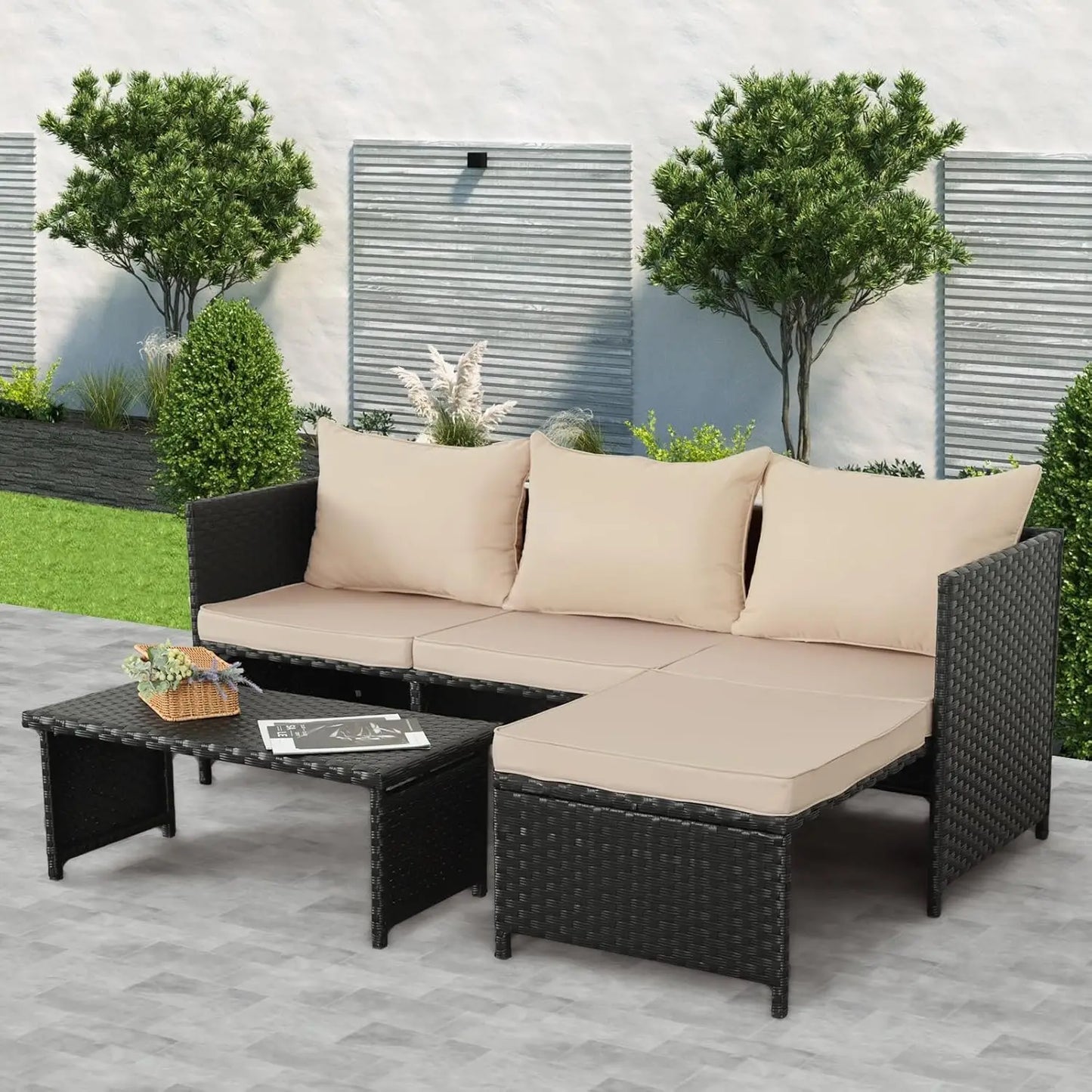 Outdoor PE Rattan Furniture Set Patio Wicker Conversation Loveseat