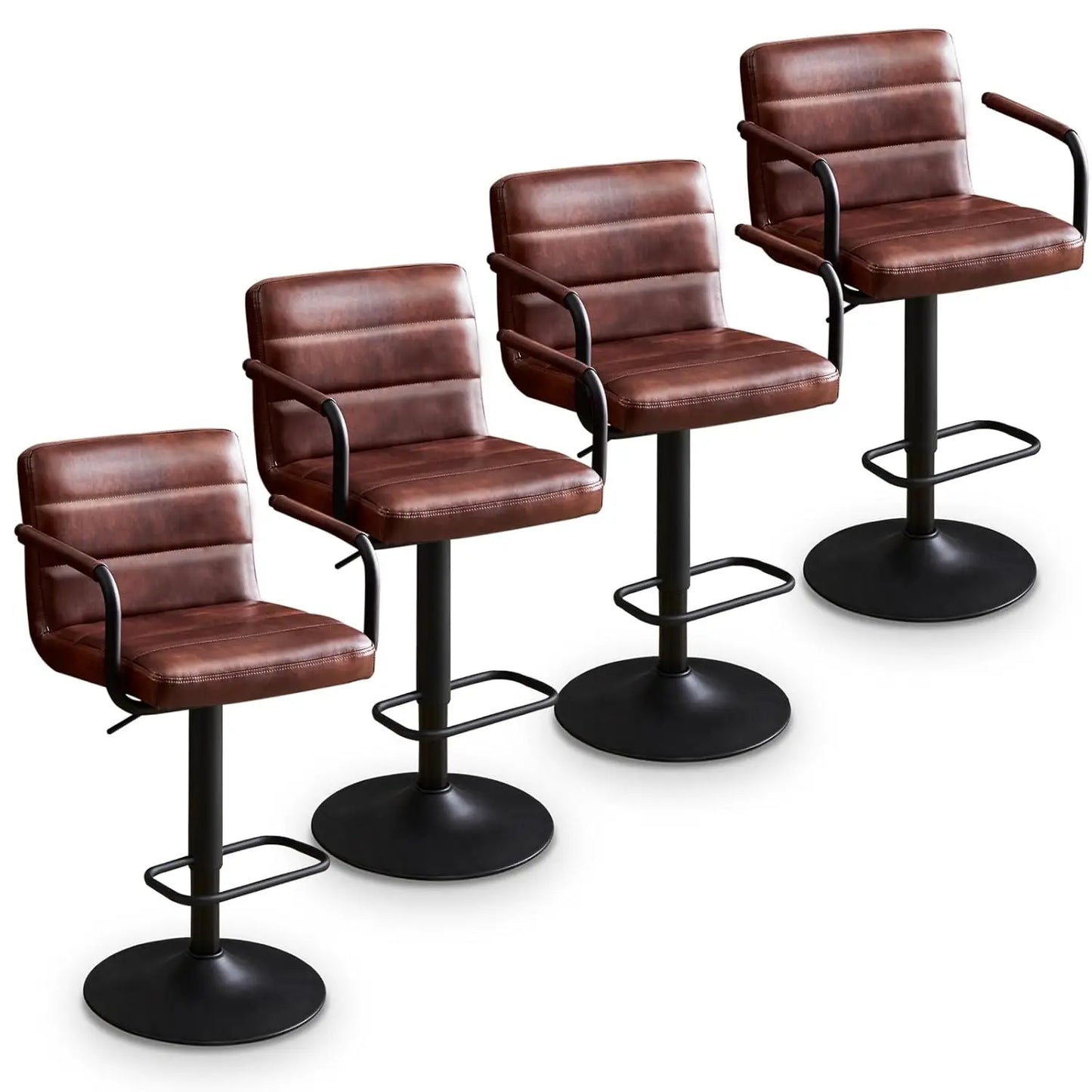 PU Leather Bar Stools Set Of 2 With Swivel Backrests