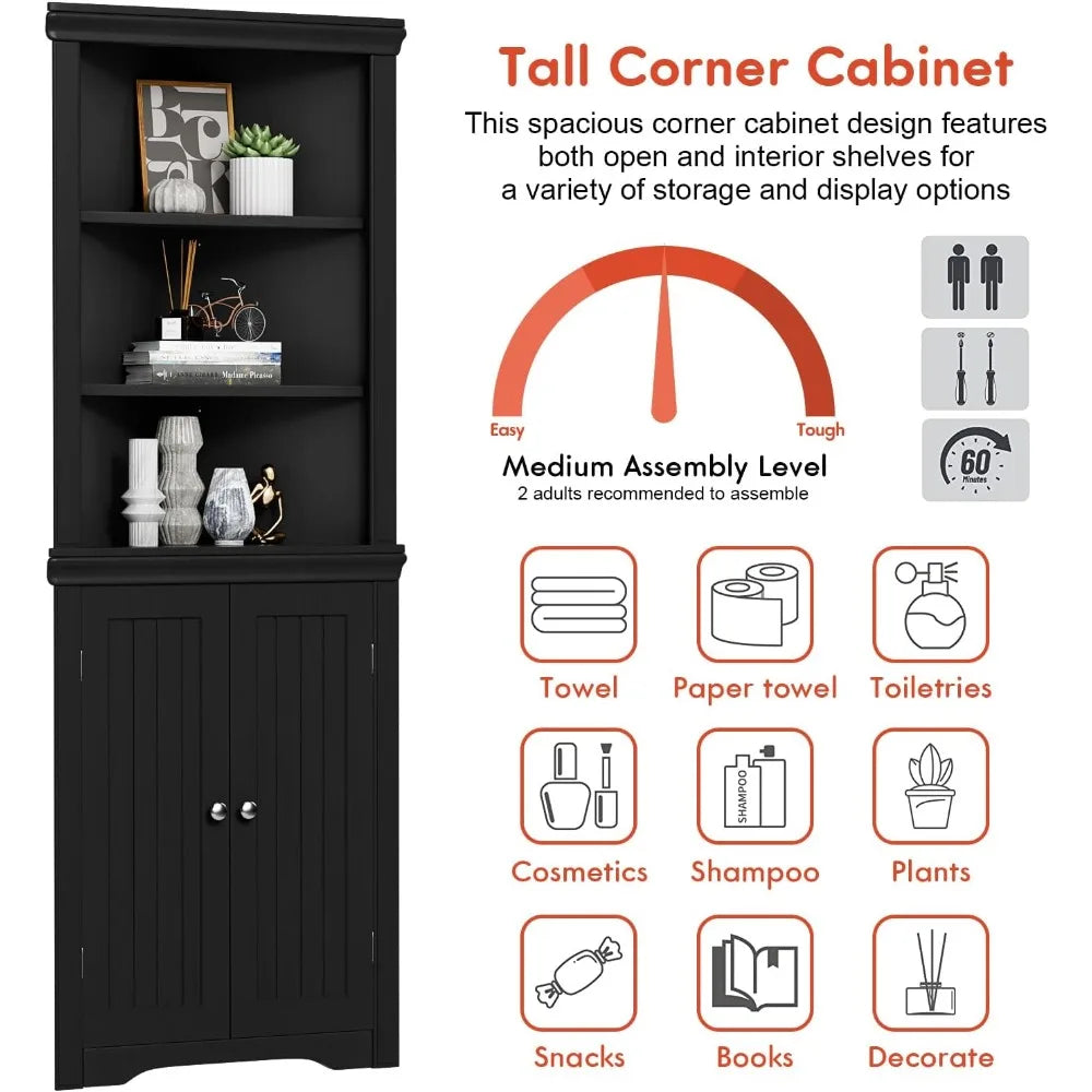 Corner Storage Cabinet With Doors And Adjustable Shelves