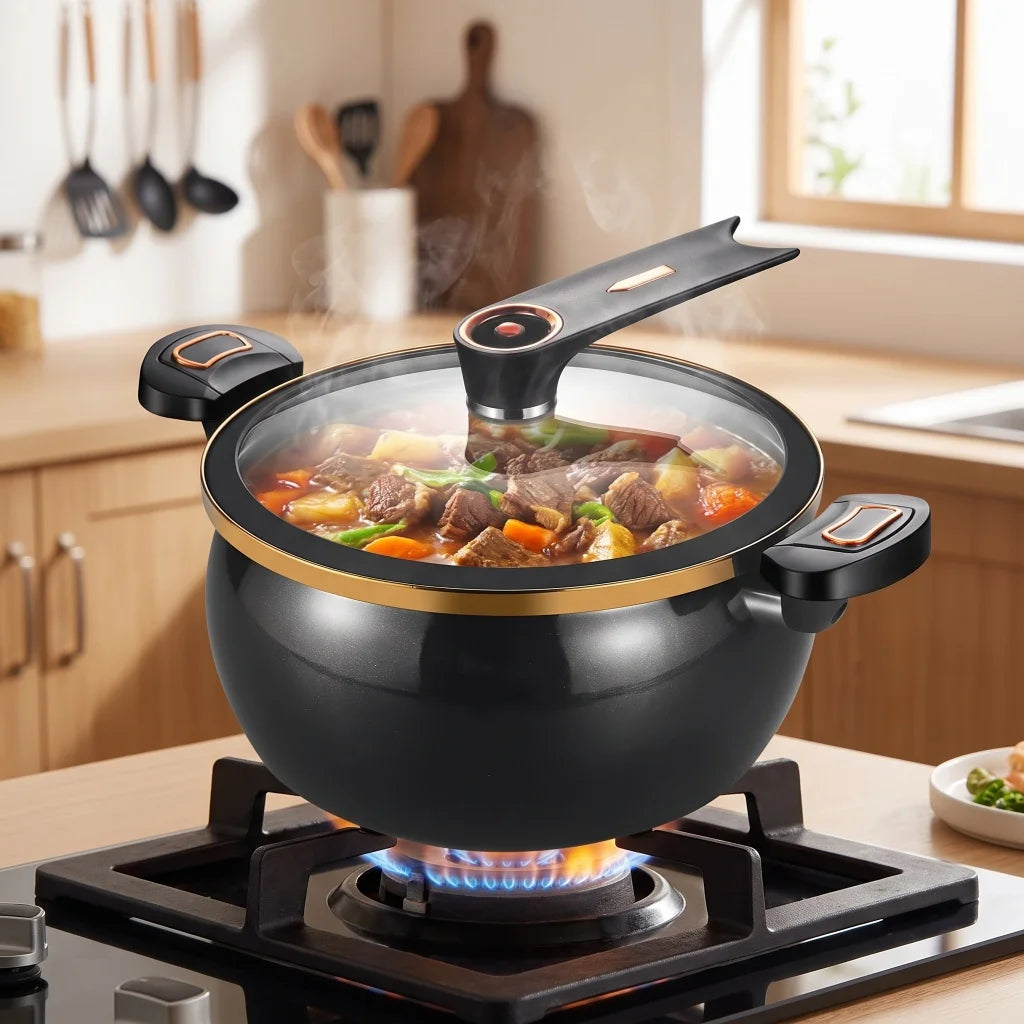 Nonstick Micro Pressure Pot With Glass Lid For Stewing and Boiling