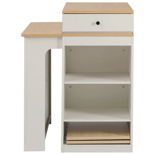 Kitchen Island With Extendable Table And Two Drawers With Outlet