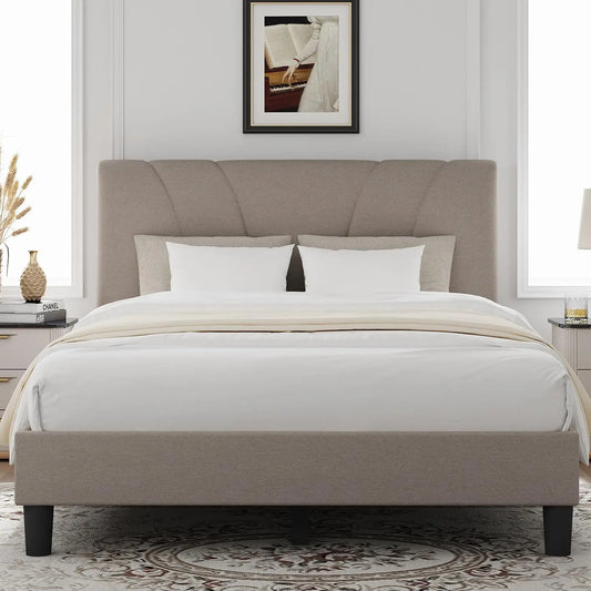 Adjustable Headboard King Bed Frame With Linen Upholstery