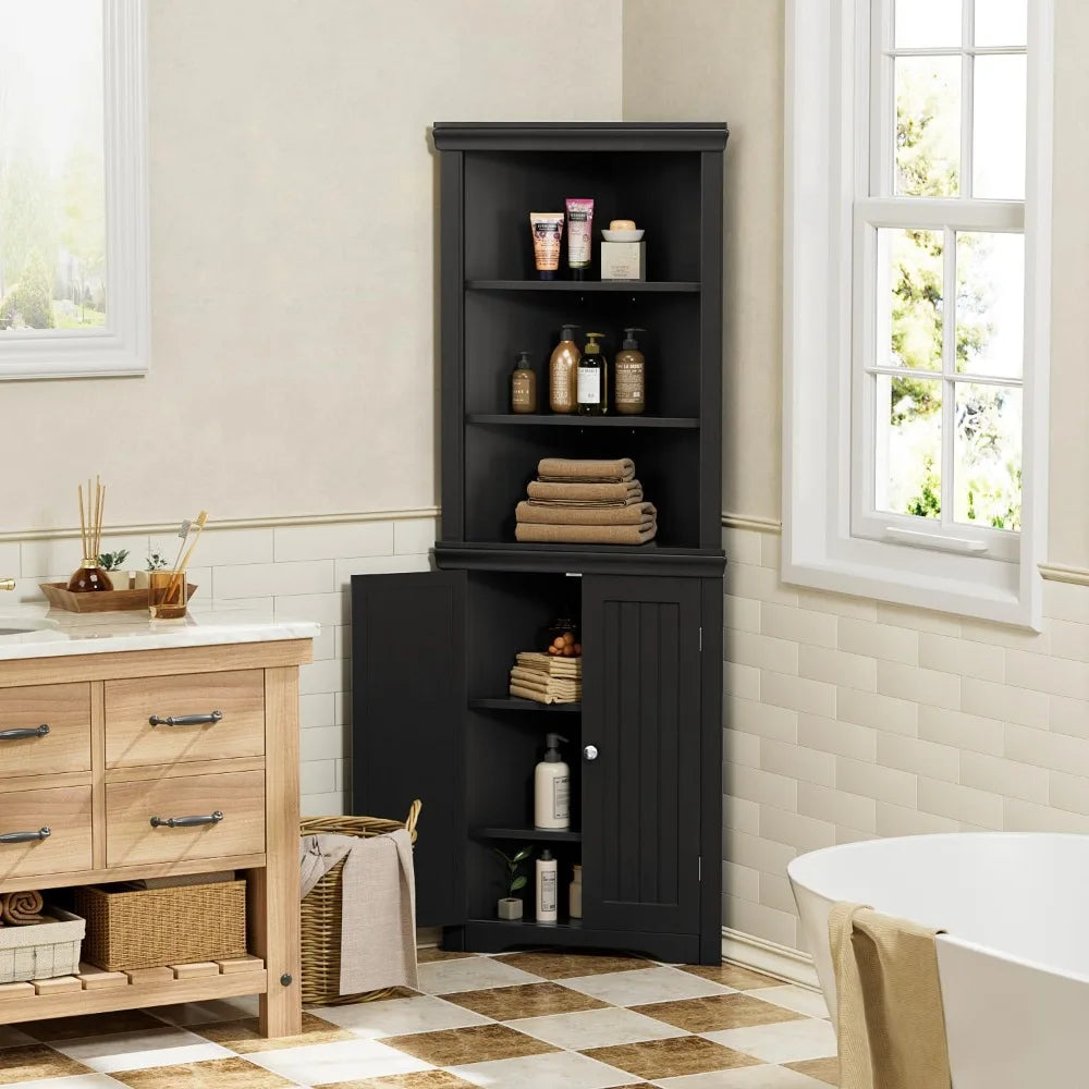 Corner Storage Cabinet With Doors And Adjustable Shelves