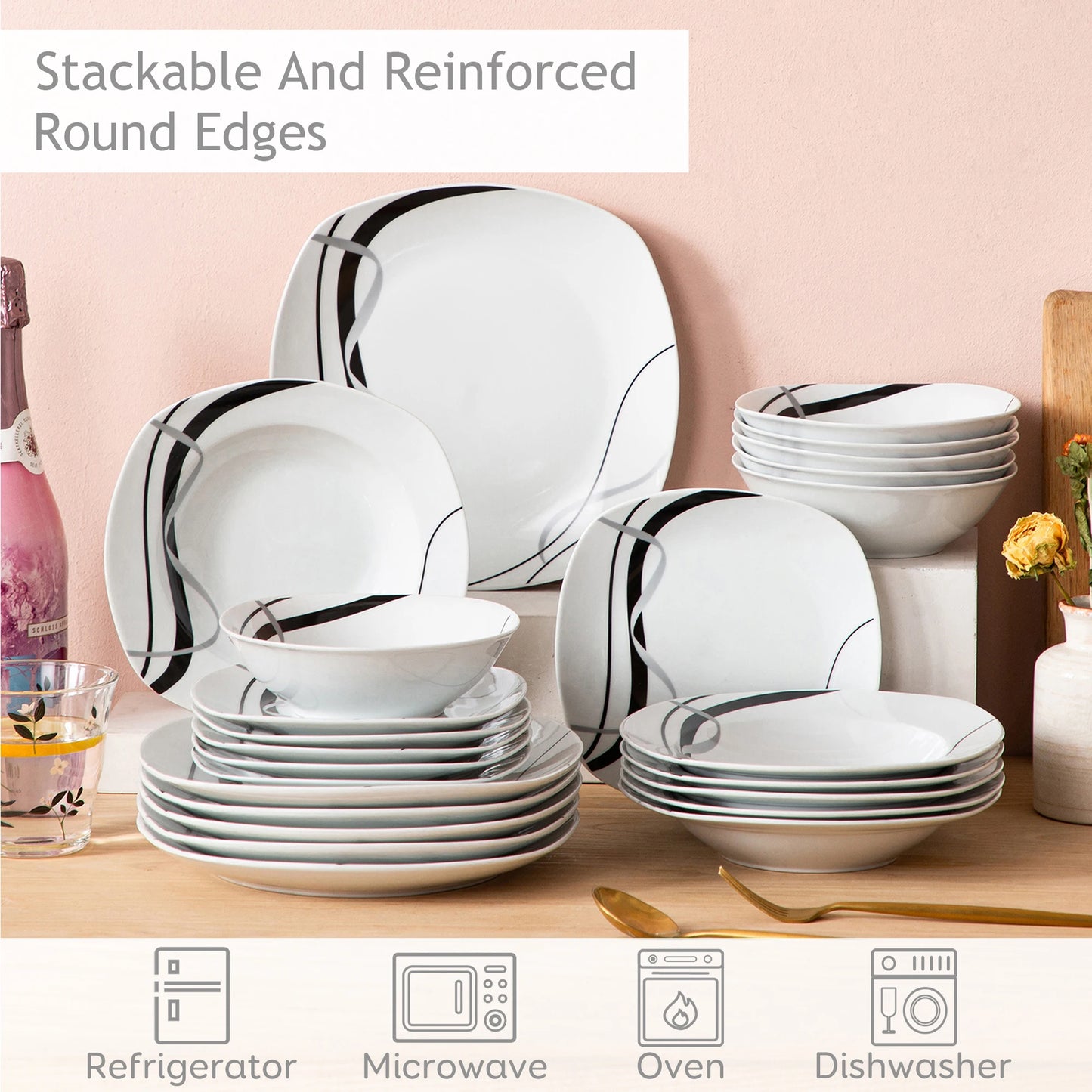 Malacasa Fiona Porcelain Dinnerware Set With Dessert And Soup Plates