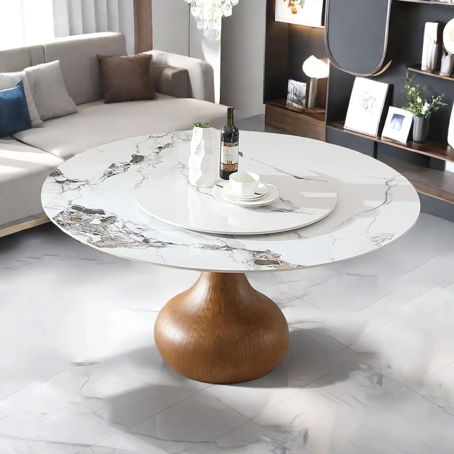 Sintered Stone Dining Table With Marble Top Carbon Steel Base