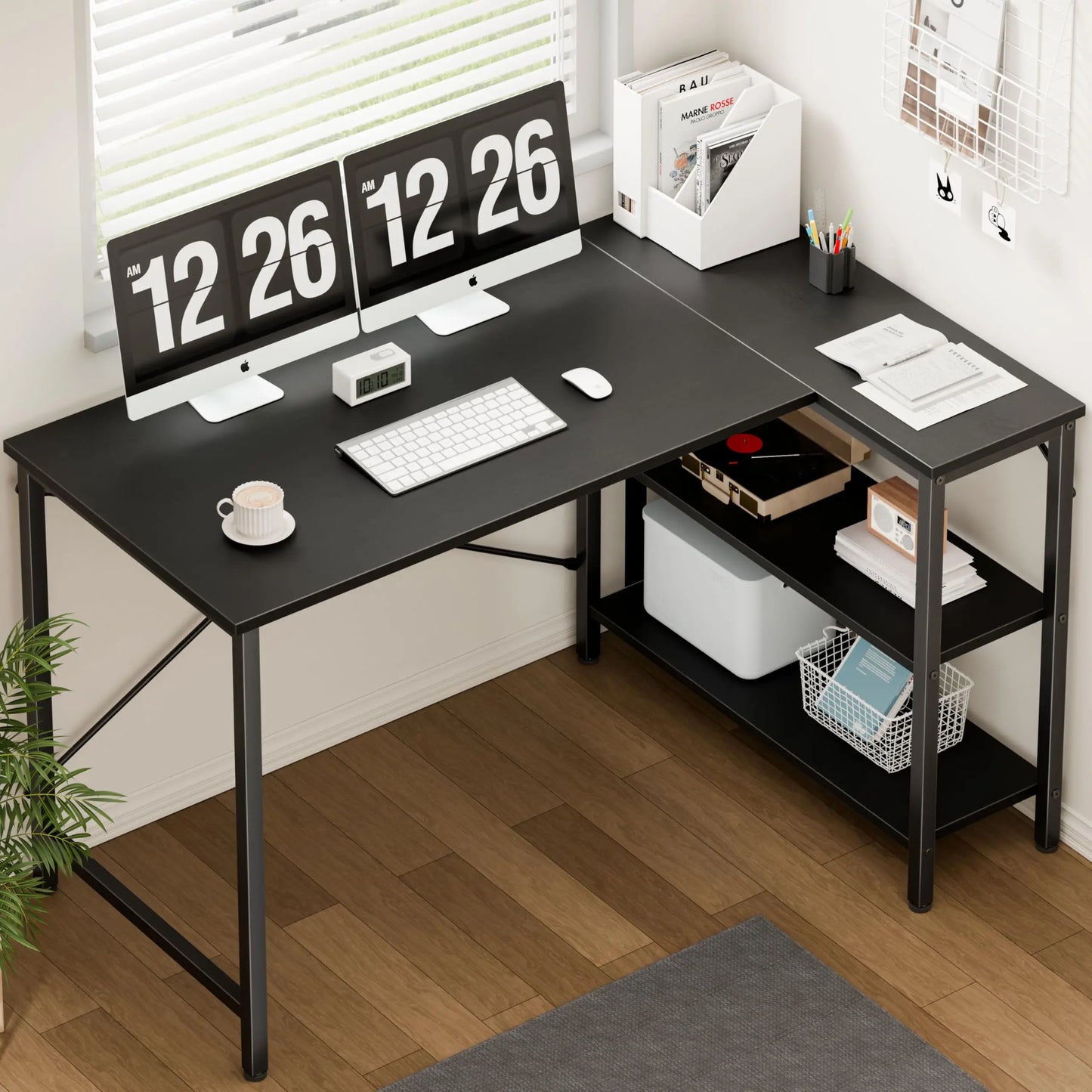 JHK L Shaped Desk for Computer with Reversible Storage Shelves