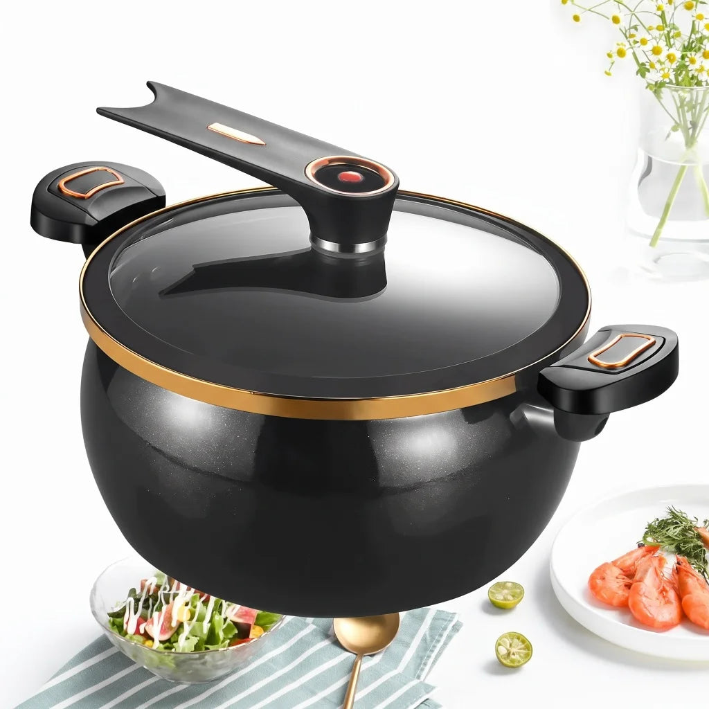 Nonstick Micro Pressure Pot With Glass Lid For Stewing and Boiling