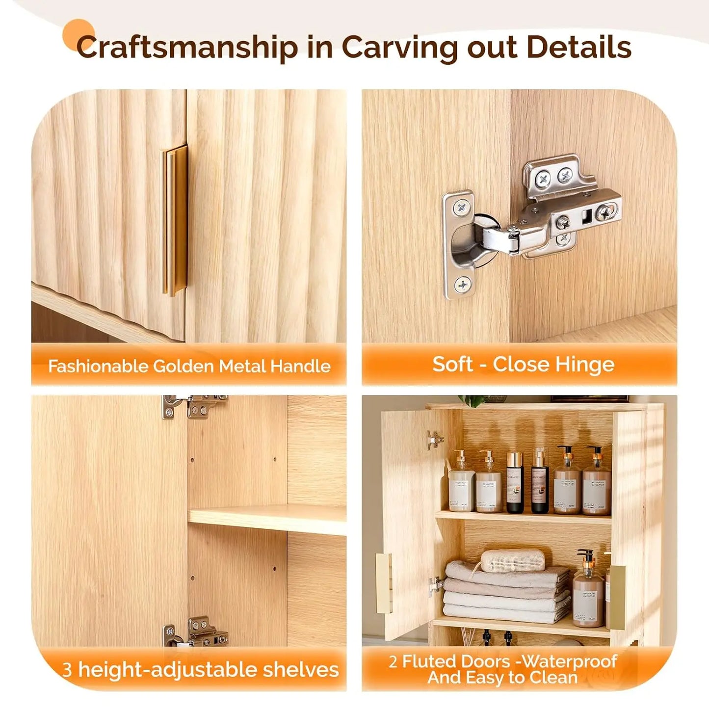 Over The Toilet Storage Cabinet Fluted Doors Mid Century Modern
