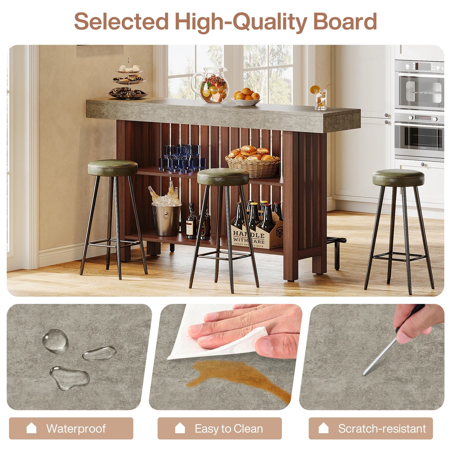 Tribesigns Home Bar Unit Two Tier Pub Table With Footrest