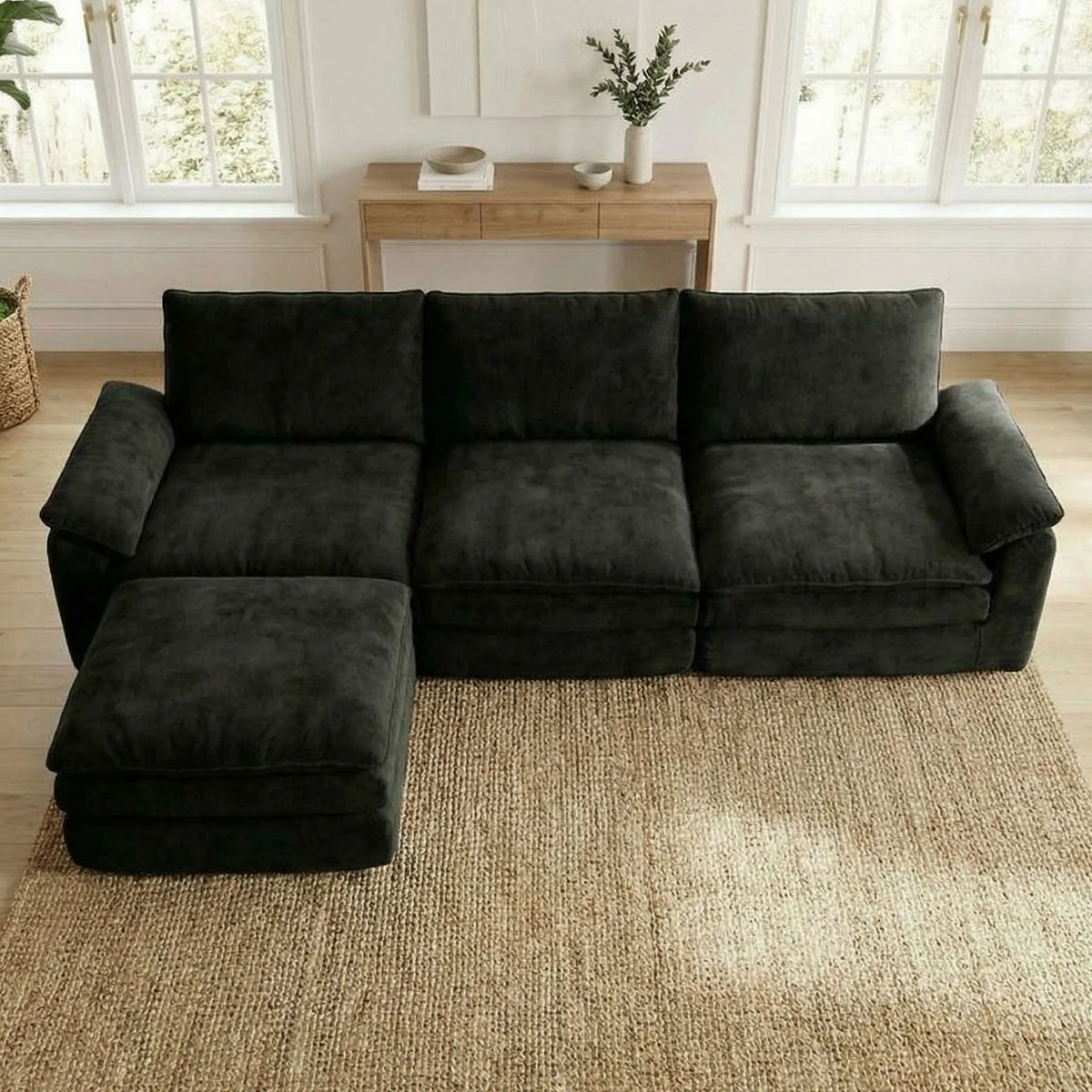 L Shaped Chenille Cloud Sofa Modular Sectional With Chaise Lounge